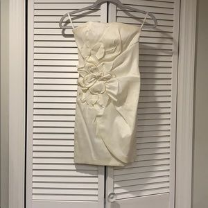Strapless white cocktail dress